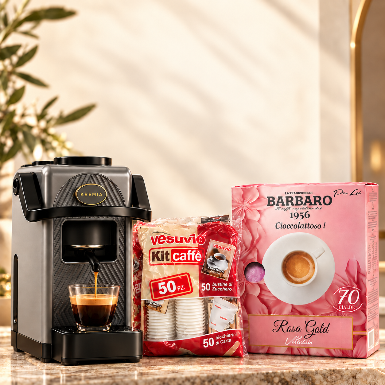 Кафе комплект Kremia с Barbaro Rosa Gold